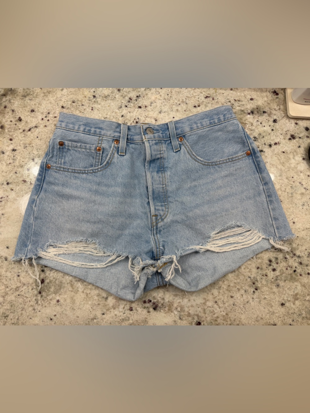 Levi's Light Blue Distressed Denim Shorts